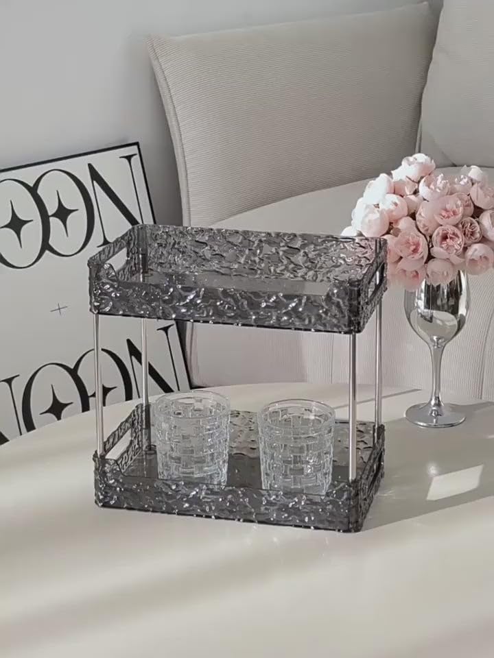 2-Tier Acrylic Makeup Organizer Transparent Cosmetic Storage Case for Vanity Countertop Multi-Purpose Jewelry and Beauty Accessories Display Stand