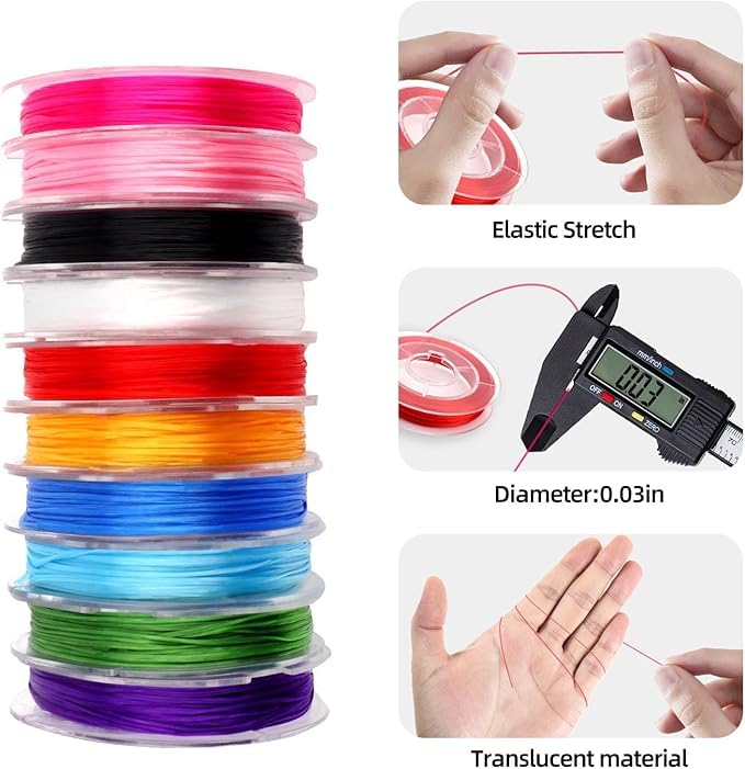 Luoshi 10 Color Crystal String Elastic String Elastic Cord Stretchy Bracelet String Bead Cord for Bracelet, Beading Jewelry Making (0.6MM) - Image 3