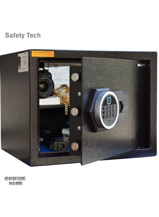 سيفتي تيك خزنة إلكترونية ذكية ببصمة Safety Tech GN30 FX-7 – شاشة Touch – قفل رقمي – إنذار ضد السرقة – Type-C للطوارئ – 30×38×30 سم - Image 1