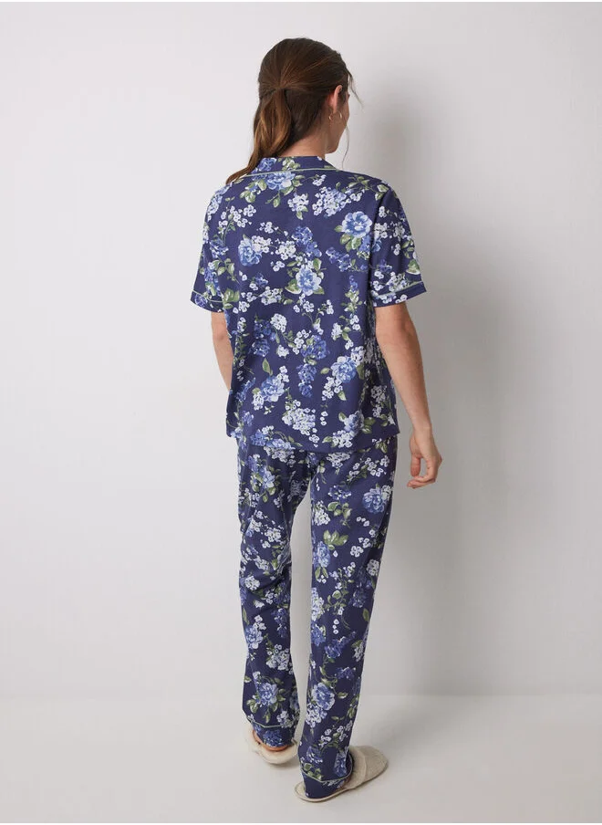 women'secret Blue floral 100% cotton classic pyjamas