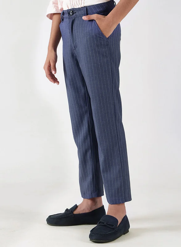 One Friday One Friday Boys Blue Regular Fit Striped Trousers