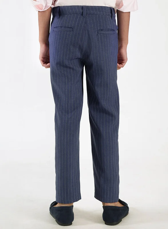 One Friday One Friday Boys Blue Regular Fit Striped Trousers
