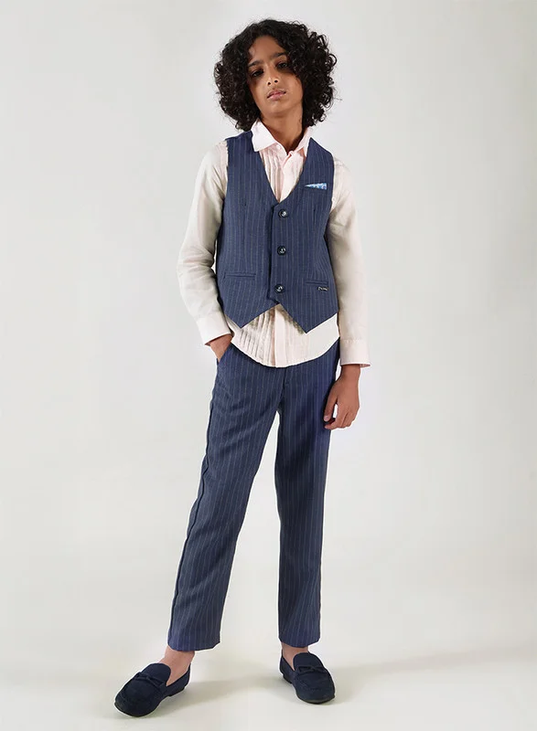 One Friday One Friday Boys Blue Regular Fit Striped Trousers