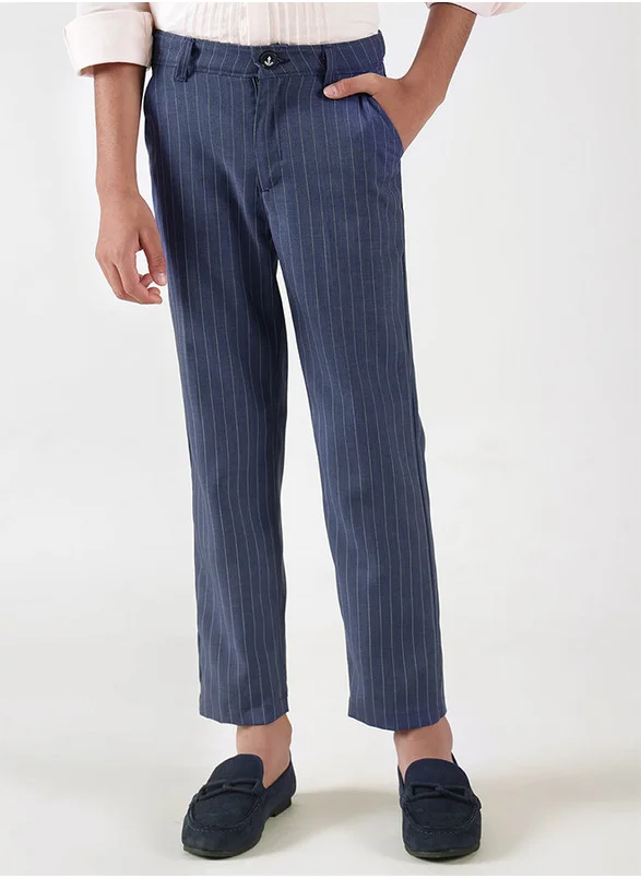 One Friday One Friday Boys Blue Regular Fit Striped Trousers