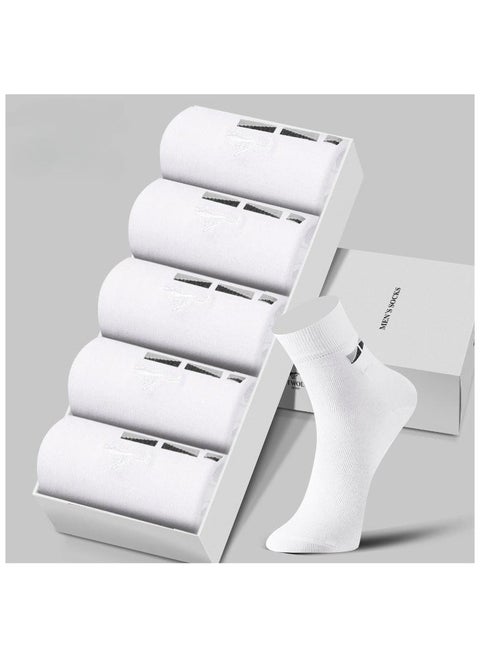 5 Pairs Of Boxed Men's Casual Breathable Business Style Mid Length Socks
