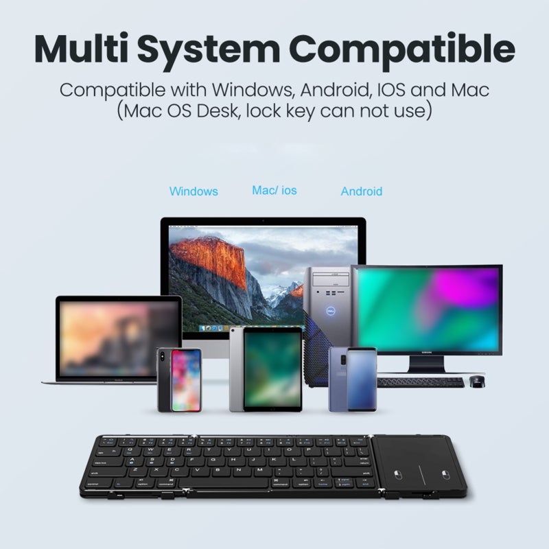 Bluetooth Keyboard: Portable Folding 3-Channel BT 5.1 With Large Laptop-Size Scissor Switch Keycap & Touchpad - Low Latency Stable Performance For Ipad, Office Home Use - Image 5