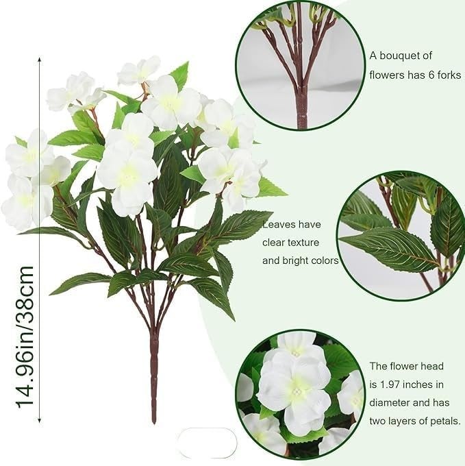 Fox & Fern Artificial Silk Impatiens Flower Bouquet | UV Resistant Plant for Home, Office, Wedding Decor GAAFIM-38W (Pack of 1) (White) - Image 2