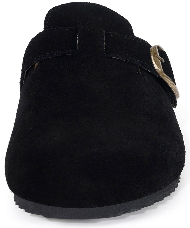 Intini Genuine Suede Leather Clogs for Womens Mens Slip on Mules Antislip Cork Sandals with Arch Support Potato Shoes Buckle Black - Image 2
