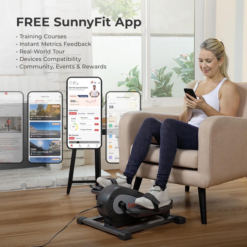 Sunny Health & Fitness Smart Motorized Mini Elliptical Trainer w/Remote Control, Indoor Under-Desk Pedal Exerciser for Seniorsâ€™ Mobility & Cardio Workout, Free SunnyFit App Connection â€“ SF-E324028 - Image 2