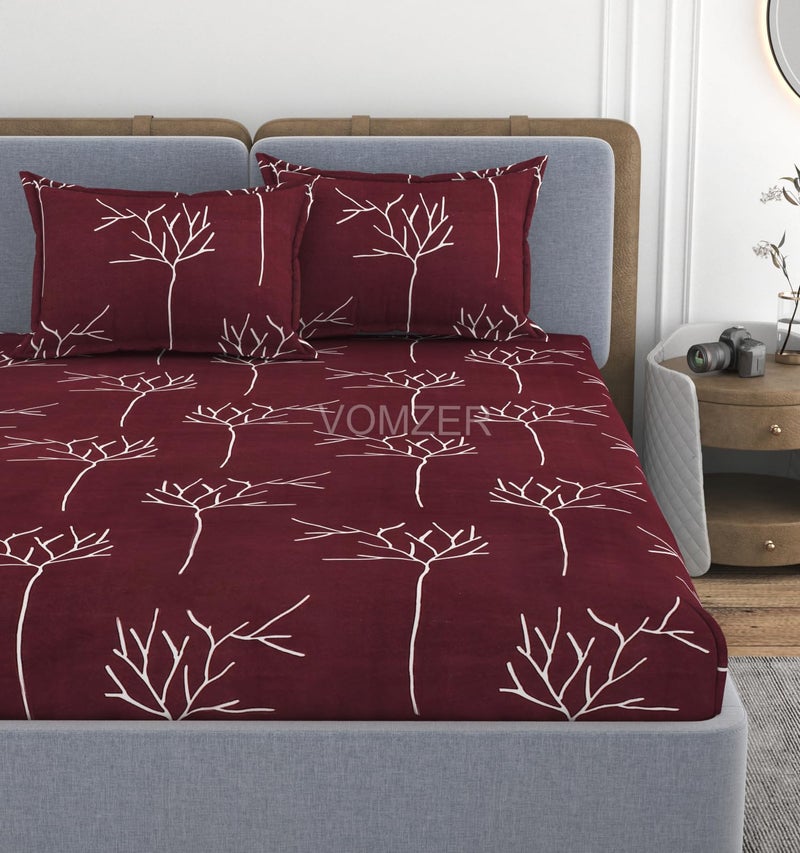 VOMZER Premium Cotton Feel Flat Bedsheet for Double Bed King Size – 300 TC Premium Flat Bedsheet for King Size Bed – Double Bed Bedsheet with 2 Pillow Covers Wine Flower - Image 5