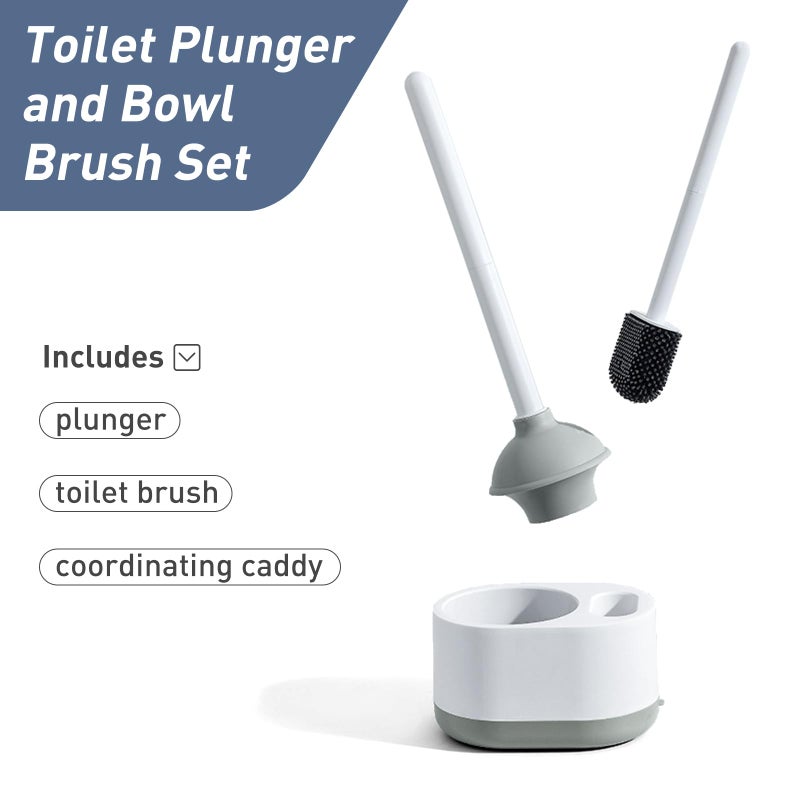 ADNIKIA Silicone Toilet Brush Plunger Set, 2 in 1Toilet Bowl Brush and Holder Plunger Set, Plunger Toilet Brush Combo, Bathroom Toilet Brush, Toilet Brush Set, Toilet Scrubber and Plunger Set - Image 2