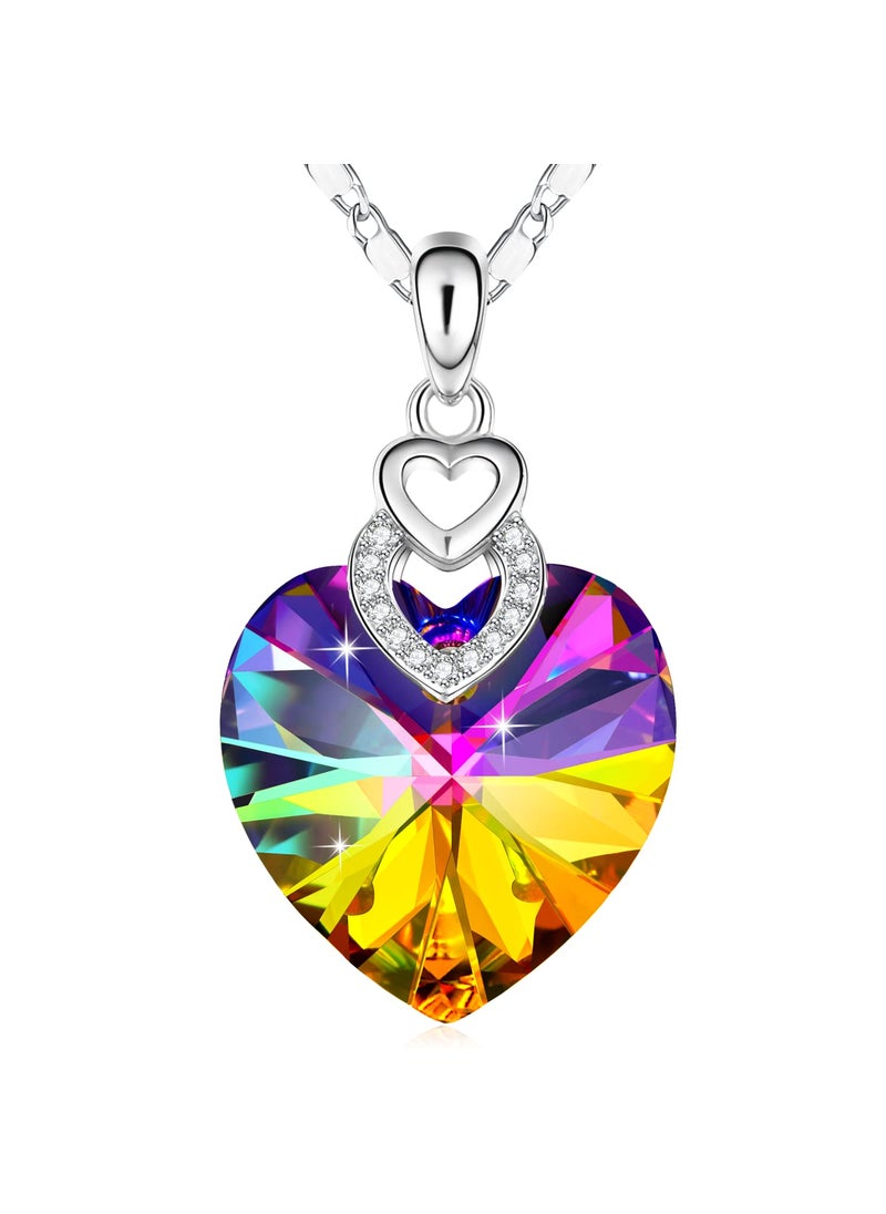 PLATO H PLATO H 3 Hearts Crystal Necklace for Women, Pendant Engraved Love You - Wedding Gifts for Her Anniversary Mother's Day Valentine’s Day Birthday - in Gift Box, Rainbow  - Image 1