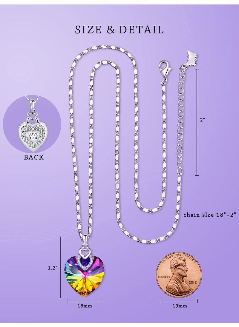PLATO H PLATO H 3 Hearts Crystal Necklace for Women, Pendant Engraved Love You - Wedding Gifts for Her Anniversary Mother's Day Valentine’s Day Birthday - in Gift Box, Rainbow  - Image 3