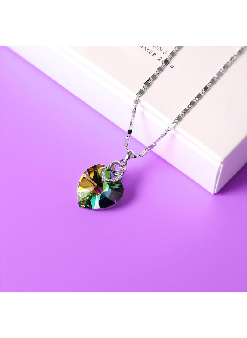 PLATO H PLATO H 3 Hearts Crystal Necklace for Women, Pendant Engraved Love You - Wedding Gifts for Her Anniversary Mother's Day Valentine’s Day Birthday - in Gift Box, Rainbow  - Image 4
