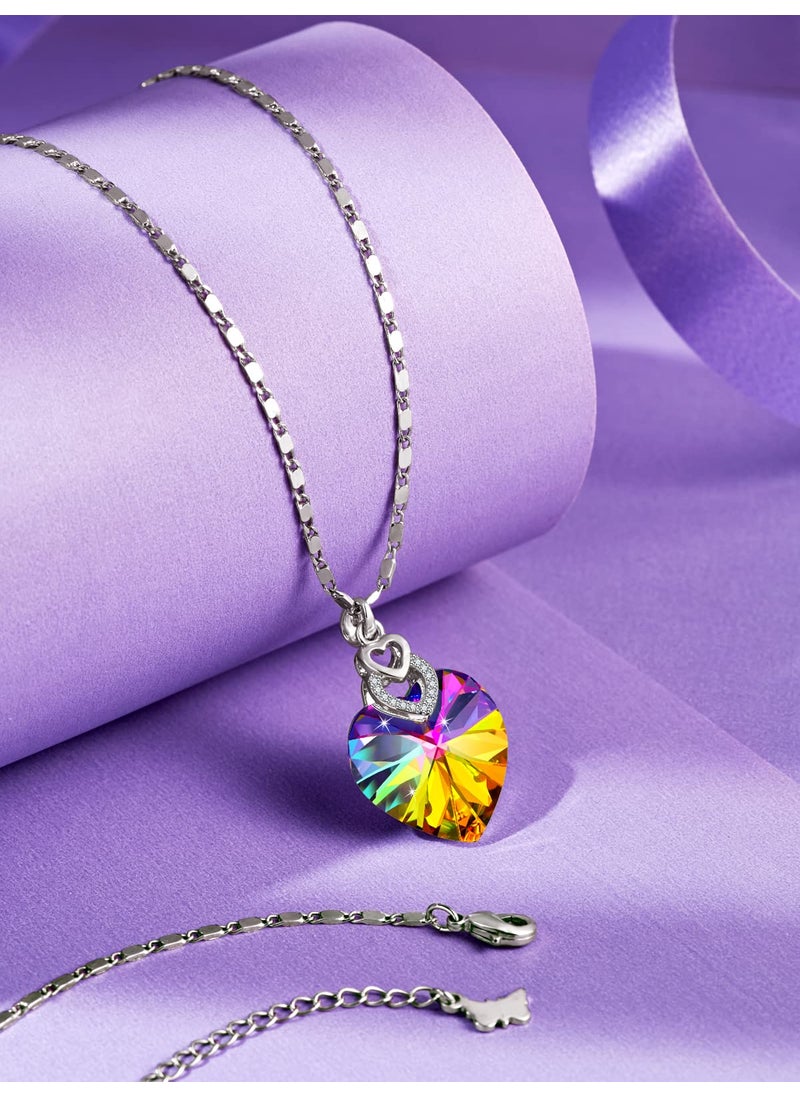 PLATO H PLATO H 3 Hearts Crystal Necklace for Women, Pendant Engraved Love You - Wedding Gifts for Her Anniversary Mother's Day Valentine’s Day Birthday - in Gift Box, Rainbow  - Image 2