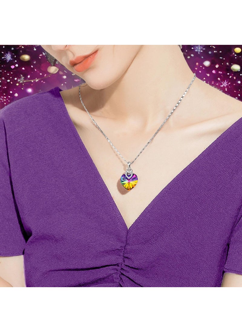 PLATO H PLATO H 3 Hearts Crystal Necklace for Women, Pendant Engraved Love You - Wedding Gifts for Her Anniversary Mother's Day Valentine’s Day Birthday - in Gift Box, Rainbow  - Image 5