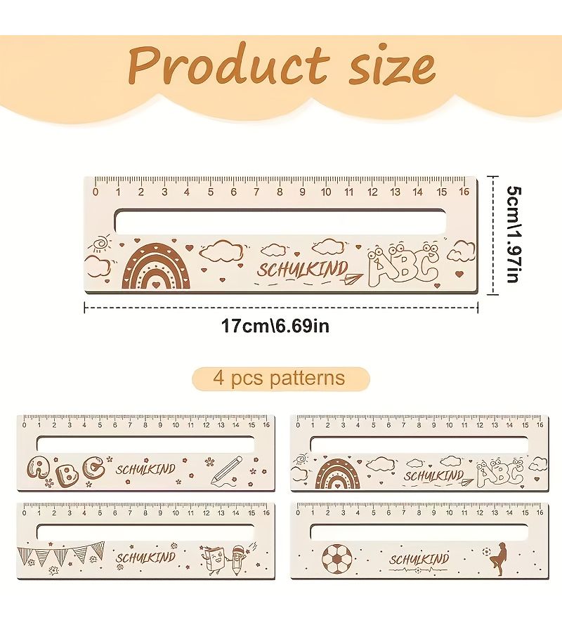 4pcs Handcrafted Square Wood Rulers Soccer Themed School Office Supplies Color Coded Scales Back to School Gift for Teachers - Image 2