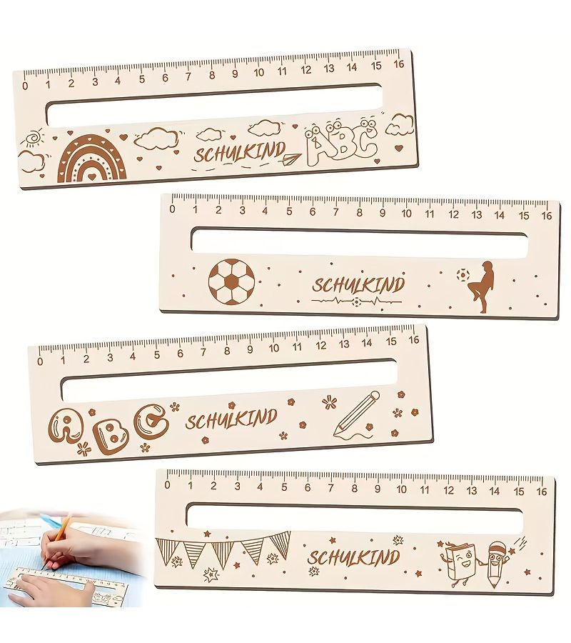 4pcs Handcrafted Square Wood Rulers Soccer Themed School Office Supplies Color Coded Scales Back to School Gift for Teachers - Image 1
