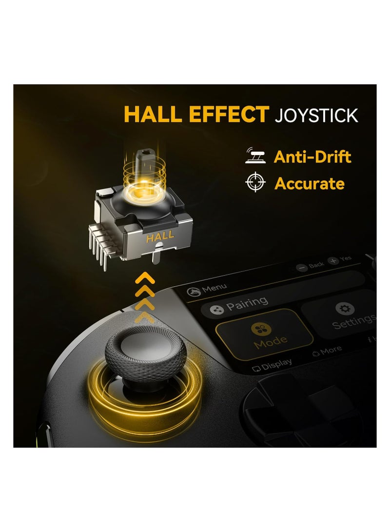 (No Drift) ManbaOne Wireless Game Controller with Interactive Screen for Windows PC/Switch/iOS/Android/Steam Deck,Hall Effect Stick and Trigger with Charging Dock(Black)