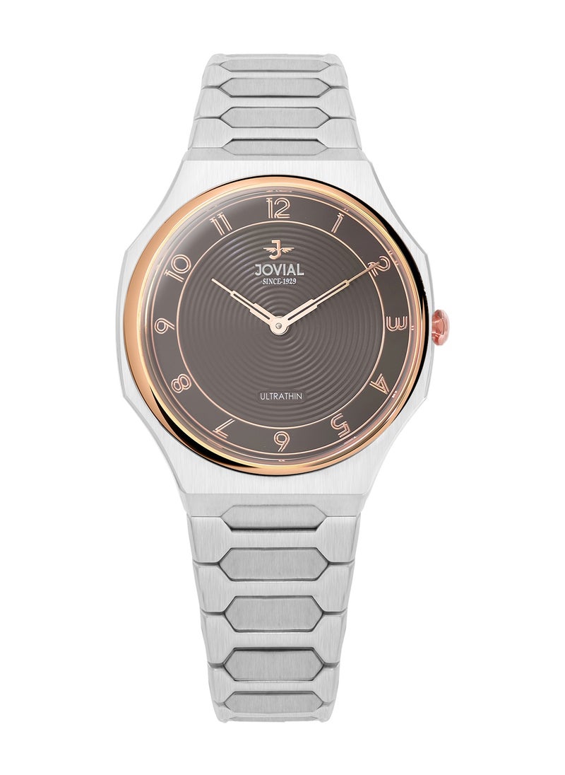 Jovial JOVIAL 1544LSMQ10E Women's Stainless Steel Band Watch, Ultrathin, 30mm, Brown Dial  - Image 1
