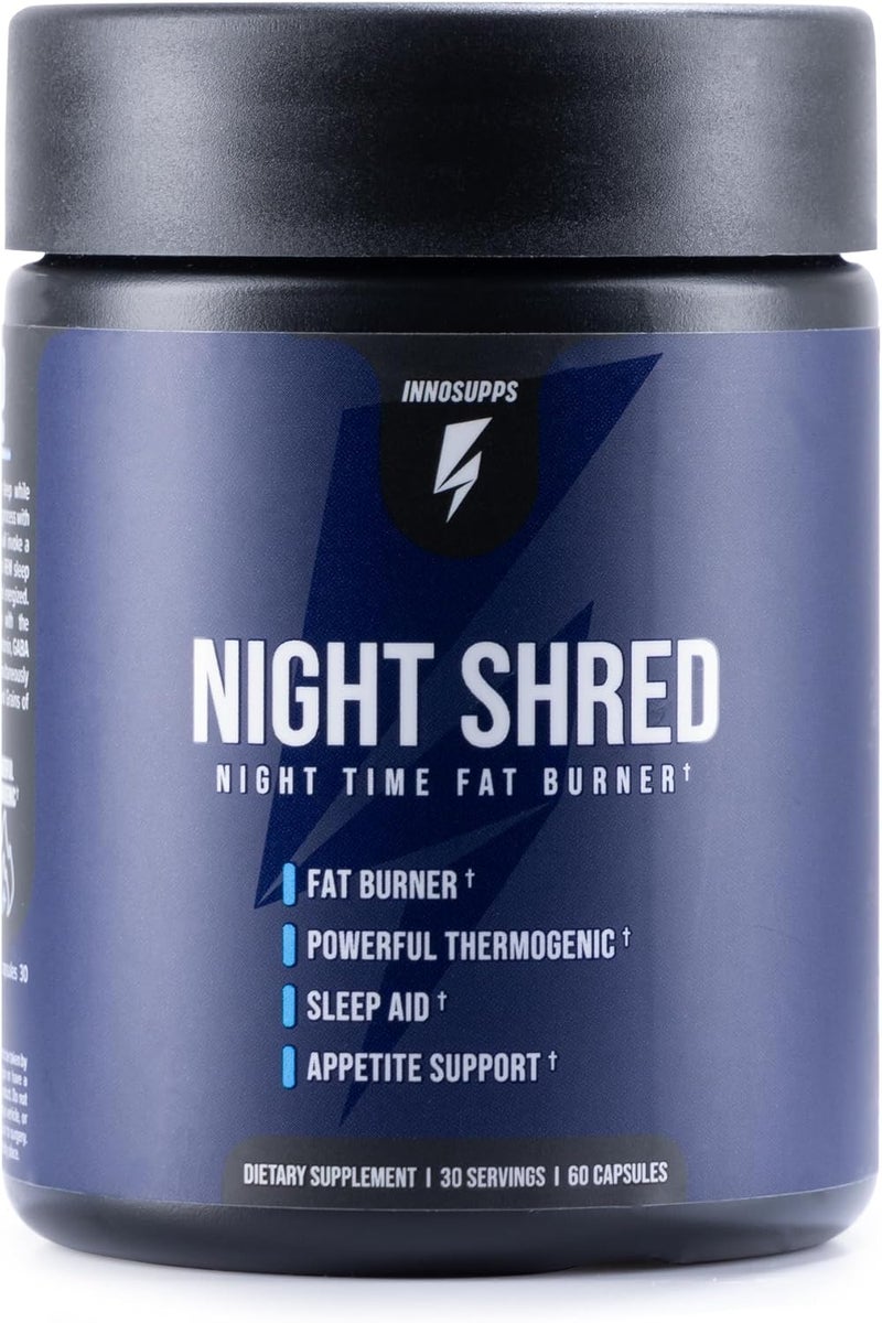 INNOSUPPS Night Shred Fat Burner and Natural Sleep Support  Ashwaganda 5HTP CLA Melatonin  Appetite Suppressant  Weight Loss Support Nighttime Fat Burning 60 Vegetarian Capsules - Image 1