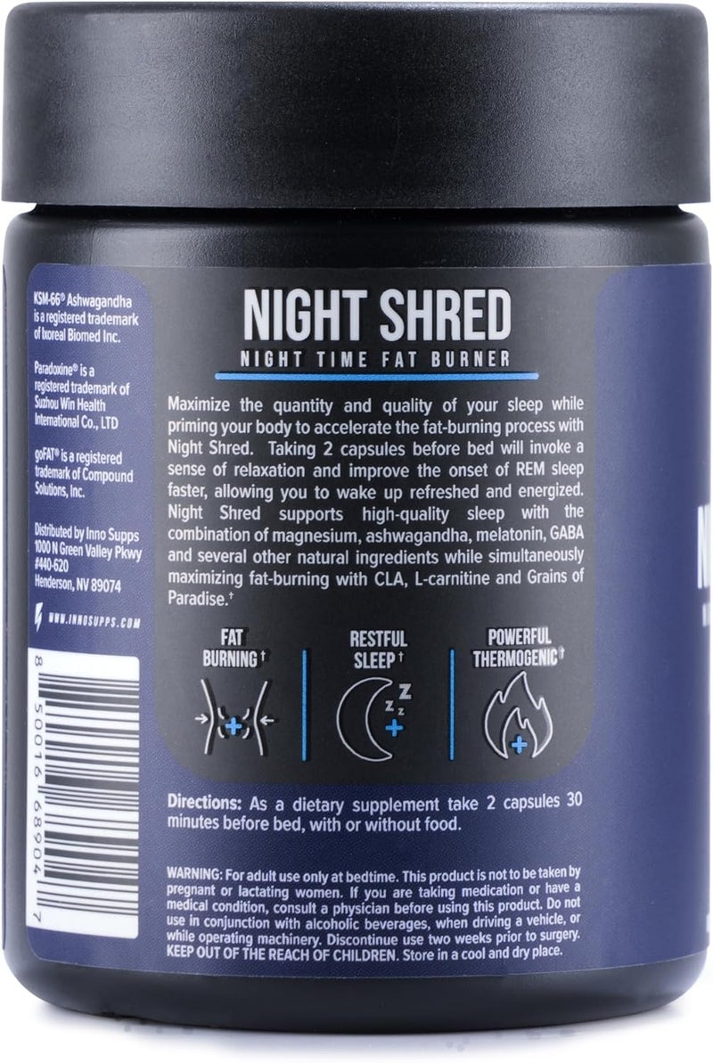 INNOSUPPS Night Shred Fat Burner and Natural Sleep Support  Ashwaganda 5HTP CLA Melatonin  Appetite Suppressant  Weight Loss Support Nighttime Fat Burning 60 Vegetarian Capsules - Image 5