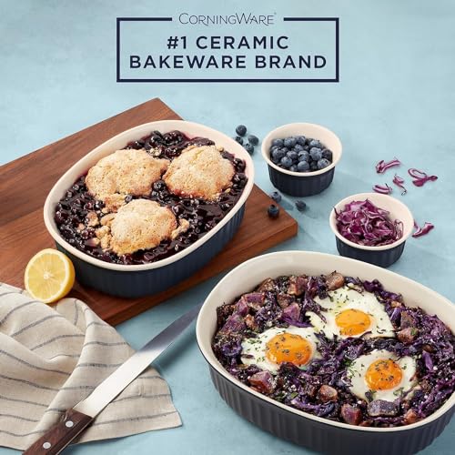 CorningWare Ceramic Bakeware Set with Lids Chip and Crack Resistant Stoneware Baking Dish, Microwave, Dishwasher, Oven, Freezer and Fridge Safe, 10-Piece French Navy - Image 5