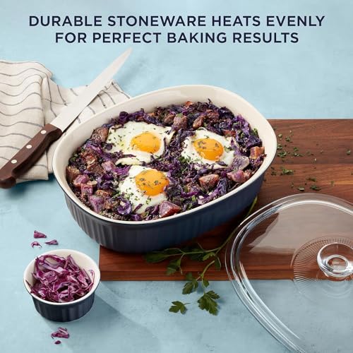 CorningWare Ceramic Bakeware Set with Lids Chip and Crack Resistant Stoneware Baking Dish, Microwave, Dishwasher, Oven, Freezer and Fridge Safe, 10-Piece French Navy - Image 4