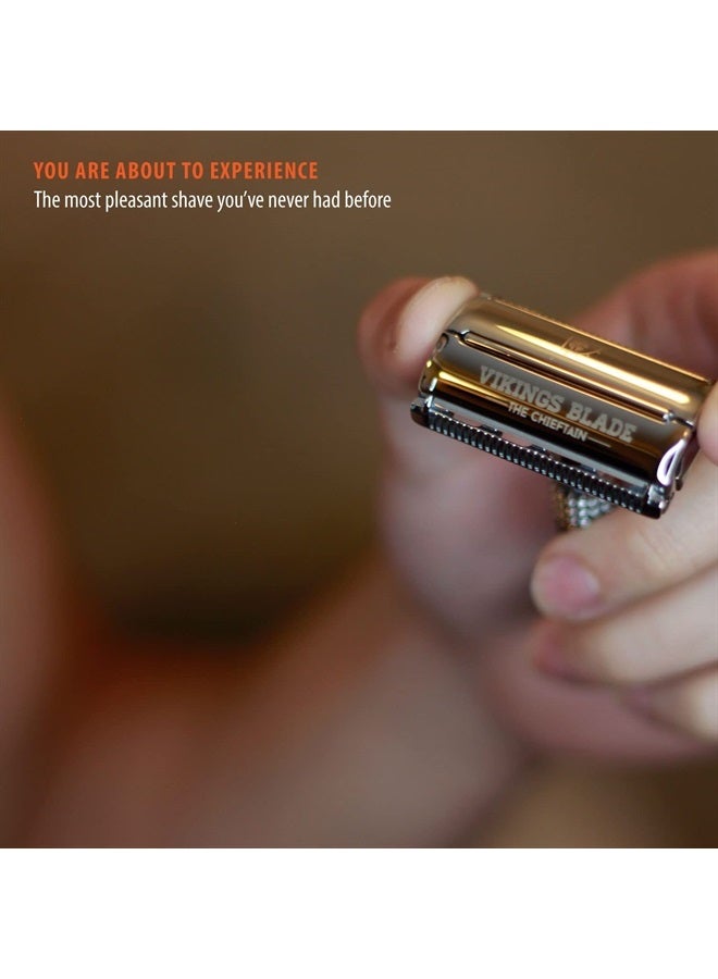 Vikings Blade Double Edge Safety Razor by VIKINGS BLADE, Fat & Short Handle, Swedish Steel Blades Pack + Luxury Case. Twist to Open, Heavy Duty, Reduces Razor Burn, Smooth, Close, Clean Shave (Model: The Chieftain)  - Image 5