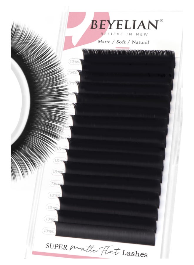 BEYELIAN Flat Eyelash Extension Ellipse Lash Extensions 020 C Curl 13mm 16 Rows Matte Black Eyelash Extension Supplies Classic Lash Extensions Individual Eyelashes Salon Use - Image 3