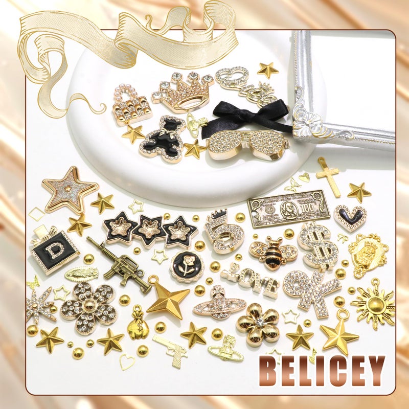 BELICEY Gold Junk Case Charms Kit, Junk Phone Cases with Big Charm Sparkly Rhinestone Star Cross Jewelry Making Charm Punk Aesthetic Big Decor for Customizing Case DIY Craft - Image 5
