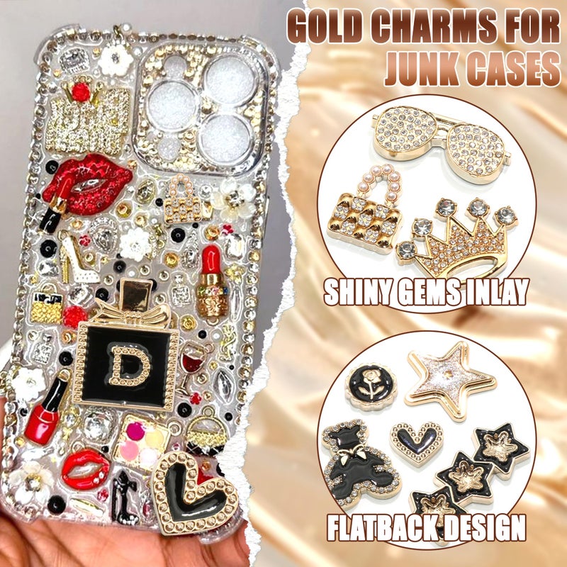 BELICEY Gold Junk Case Charms Kit, Junk Phone Cases with Big Charm Sparkly Rhinestone Star Cross Jewelry Making Charm Punk Aesthetic Big Decor for Customizing Case DIY Craft - Image 3