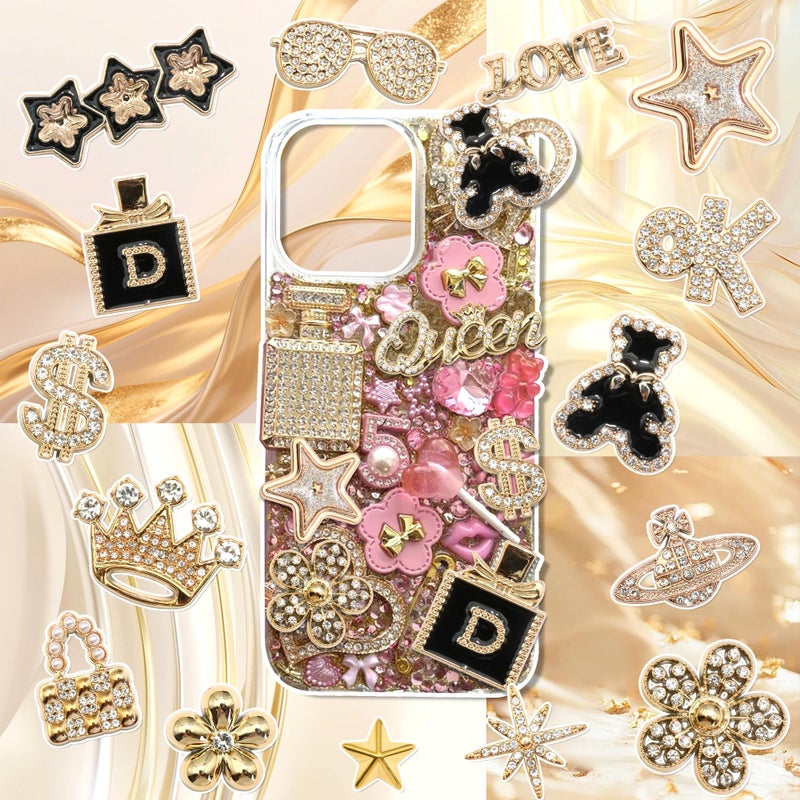 BELICEY Gold Junk Case Charms Kit, Junk Phone Cases with Big Charm Sparkly Rhinestone Star Cross Jewelry Making Charm Punk Aesthetic Big Decor for Customizing Case DIY Craft - Image 4