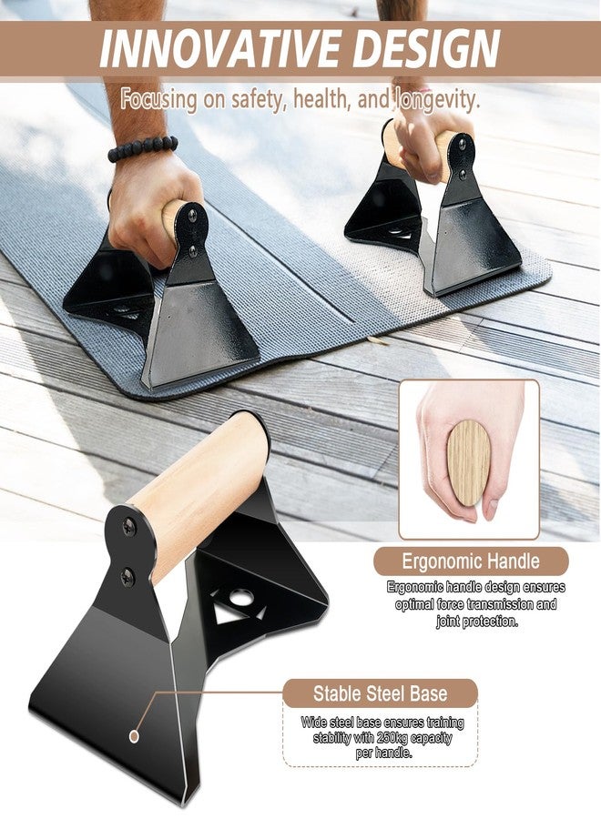 Rolitwils Parallettes Push Up Handles - Heavy Duty Steel Frame with Ergonomic Beech Wood Grips, Calisthenics Equipment for Strength Training, Anti-Slip Push Up Bars for Home Gym (250kg Capacity) - Image 3