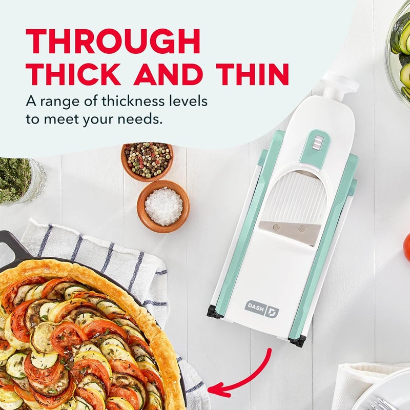 Dash Safe Slice® Mandoline Slicer, Julienne + Dicer for Vegetables, Meal Prep & More with 30+ Presets & Thickness Adjuster - Aqua - Image 3