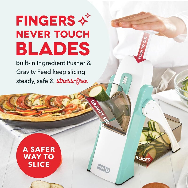 Dash Safe Slice® Mandoline Slicer, Julienne + Dicer for Vegetables, Meal Prep & More with 30+ Presets & Thickness Adjuster - Aqua - Image 2