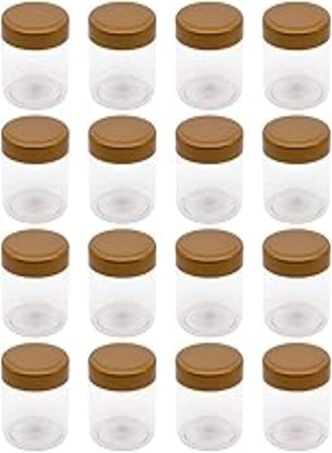 8 Pieces Clear White Plastic Jar 200ml - 7 Ct Diameter - Frosted Gold Lid and Plastic Medicine - High Quality Healthy Plastic Empty Refill Box Storage Jar - Artistic (Pop Up Gold Lid)