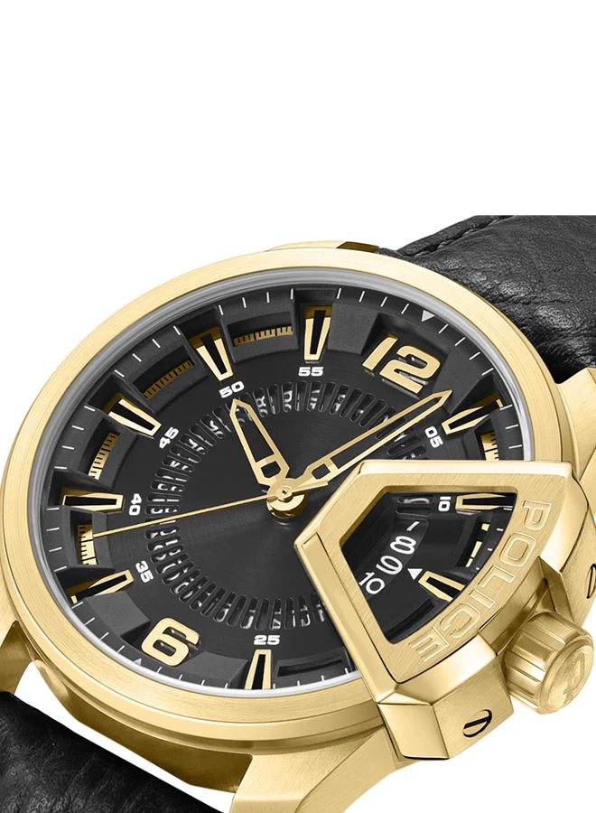 POLICE POLICE - Underlined Watch For Men Black Dial Black Leather Strap