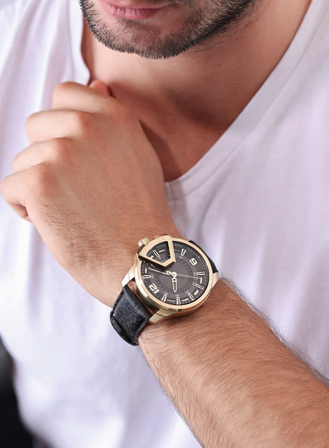 POLICE POLICE - Underlined Watch For Men Black Dial Black Leather Strap