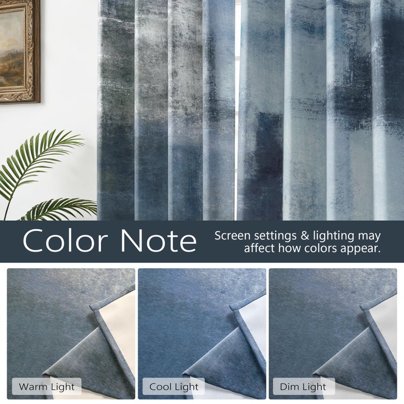 Asuexpect Dusty Blue Abstract Curtains 2 Panels Set Navy Grey Geometric Curtain Modern Chic Window Treatments Decorative for Farmhouse Living Room Bedroom Window 50% Darkening Curtain 52x84 Inch - Image 4