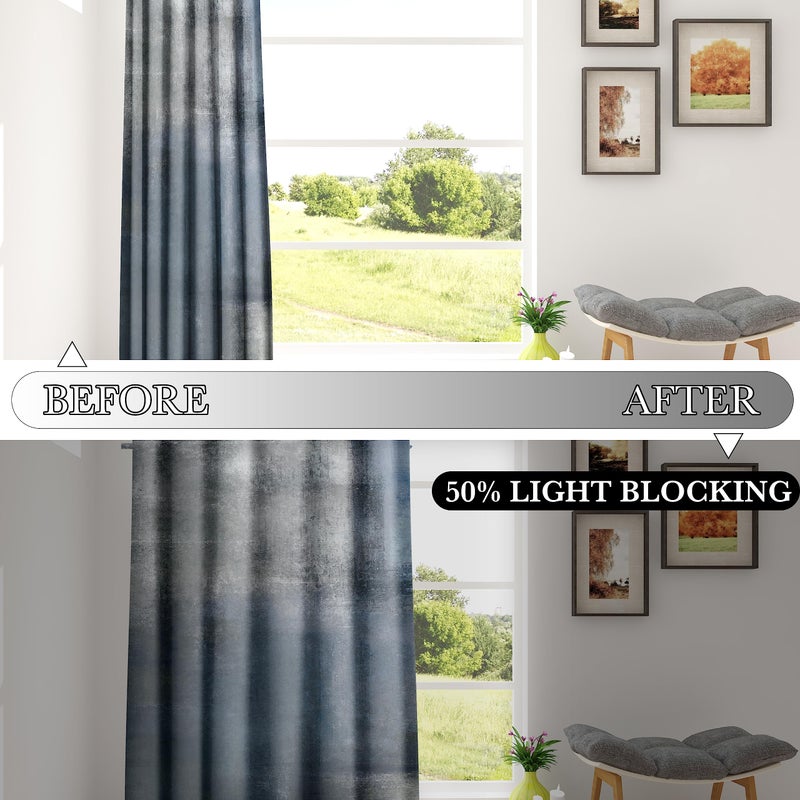 Asuexpect Dusty Blue Abstract Curtains 2 Panels Set Navy Grey Geometric Curtain Modern Chic Window Treatments Decorative for Farmhouse Living Room Bedroom Window 50% Darkening Curtain 52x84 Inch - Image 2