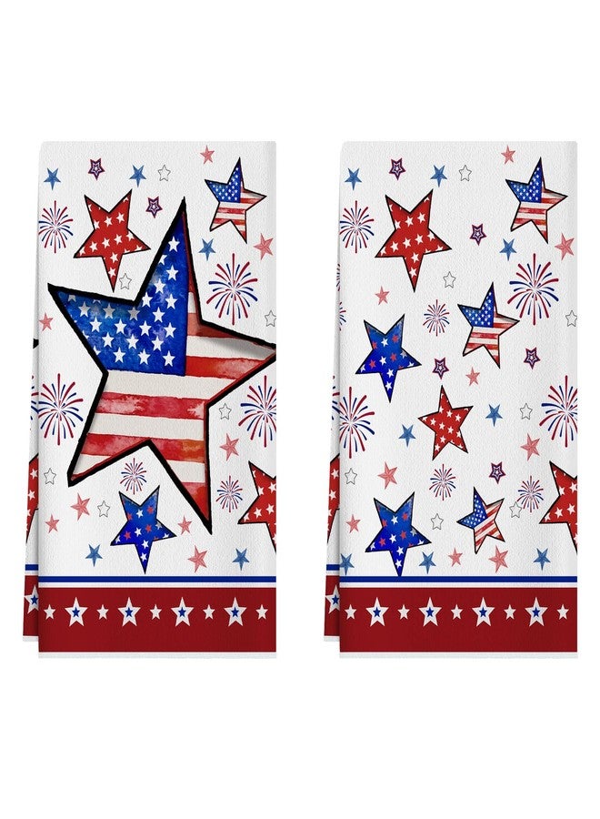 XCHI America Stars Fireworks 4th of July Kitchen Towels Patriotic Memorial Day Dish Towels 18x26 Inch Home Kitchen Decorations Hand Towels Set of 2 Drying Dishcloth - Image 1