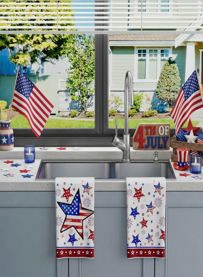 XCHI America Stars Fireworks 4th of July Kitchen Towels Patriotic Memorial Day Dish Towels 18x26 Inch Home Kitchen Decorations Hand Towels Set of 2 Drying Dishcloth - Image 5