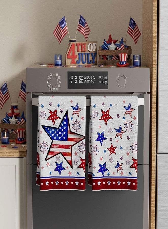 XCHI America Stars Fireworks 4th of July Kitchen Towels Patriotic Memorial Day Dish Towels 18x26 Inch Home Kitchen Decorations Hand Towels Set of 2 Drying Dishcloth - Image 3