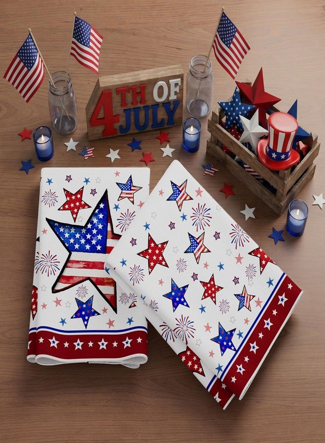 XCHI America Stars Fireworks 4th of July Kitchen Towels Patriotic Memorial Day Dish Towels 18x26 Inch Home Kitchen Decorations Hand Towels Set of 2 Drying Dishcloth - Image 4