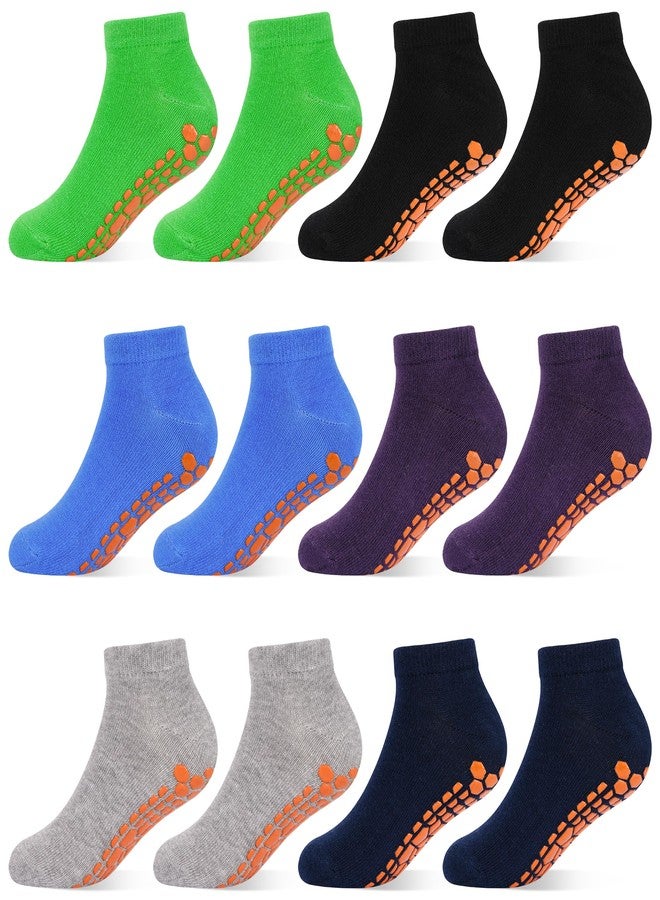 HYCLES Boys Girls Non-Slip Toddler Socks Grip Ankle Sticky Sock Anti-Skid Socks for Kids 6 Pairs for 6-9 Years Kids - Image 1
