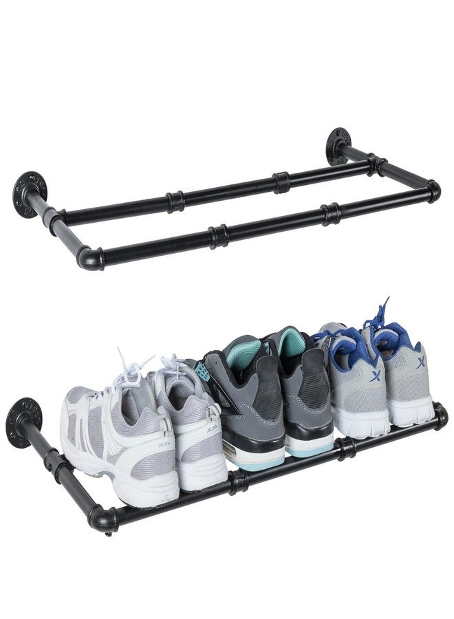 MyGift Set of 2 Industrial Matte Black Metal Pipe Hanging Shoe and Boot Rack Shelves, Wall Mounted Space Saving Footwear Storage for Closet, Mudroom, Entryway, Holds 6 Pairs - Image 1