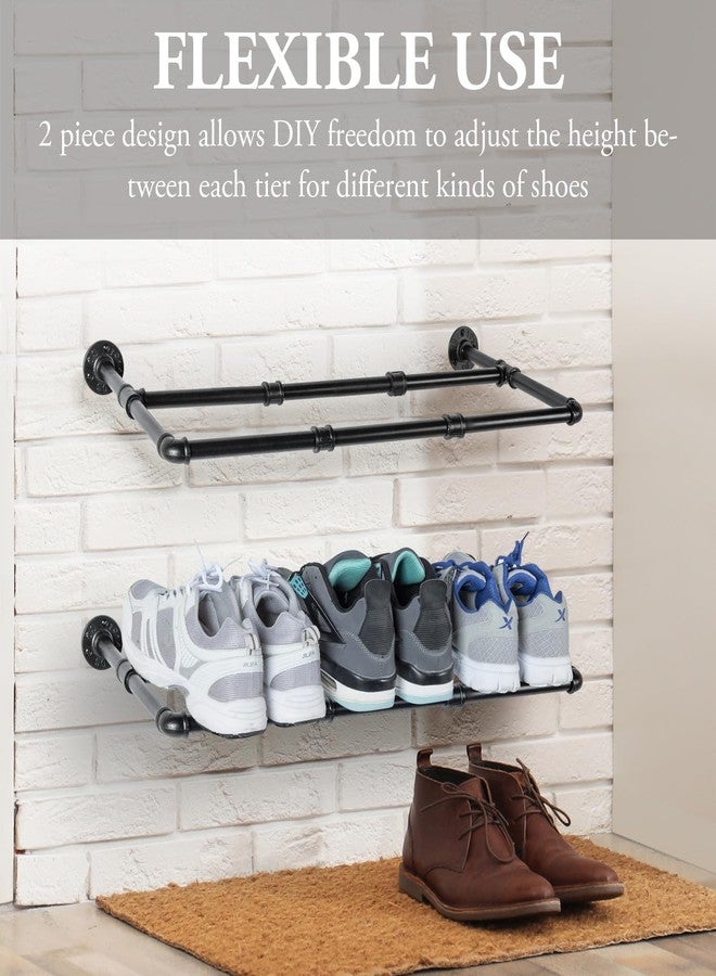 MyGift Set of 2 Industrial Matte Black Metal Pipe Hanging Shoe and Boot Rack Shelves, Wall Mounted Space Saving Footwear Storage for Closet, Mudroom, Entryway, Holds 6 Pairs - Image 3