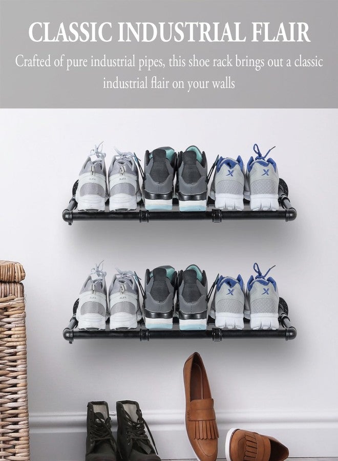 MyGift Set of 2 Industrial Matte Black Metal Pipe Hanging Shoe and Boot Rack Shelves, Wall Mounted Space Saving Footwear Storage for Closet, Mudroom, Entryway, Holds 6 Pairs - Image 2