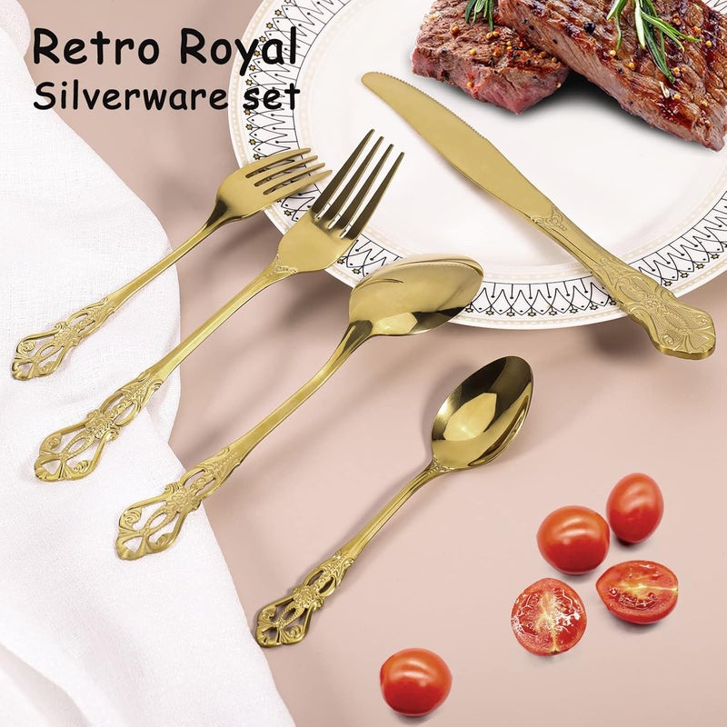 ROMAWARE Gold Silverware Set for 4 Stainless Steel Gorgeous Retro Royal Flatware Set 20Pieces Cutlery Tableware set Kitchen utensils set Include Spoons And Forks Set Mirror Finish Dishwasher Safe - Image 4